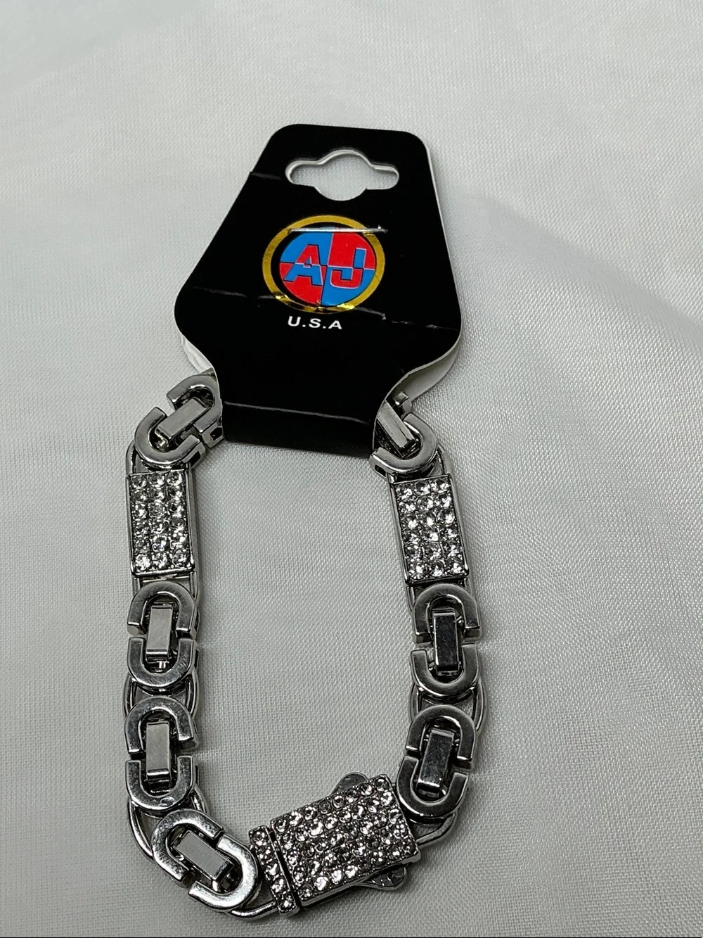 Men's Silver-Tone Stainless Steel Pavé Link Bracelet (6inch)